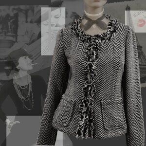 JACKET Chanel-Style  Fringed Tweed Herringbone